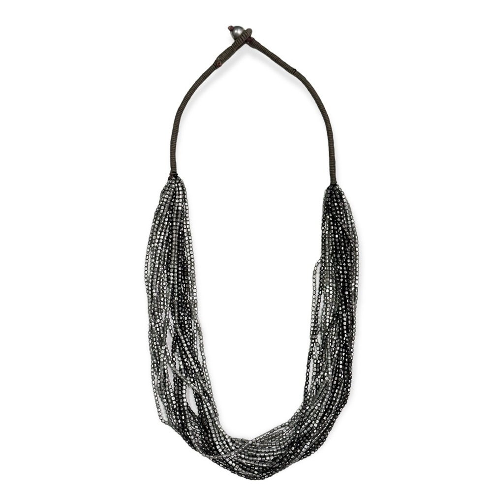 VINTAGE Metallic Gunmetal and Silver Beaded Necklace